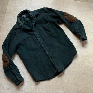 Pendleton Green Wool Elbow Patch Button Down Shirt Small